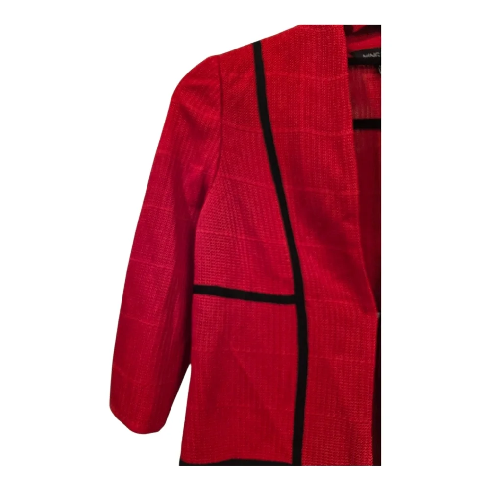 MING WANG Red Textured Stripe‎ Black Piped Sweater Jacket - Size PXS